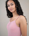 Singlet m/stropper i ull med silke - Lys rose