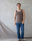 Singlet i ull med silke unisex - Brun
