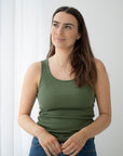 Singlet i ull med silke unisex - Olivin