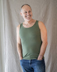 Singlet i ull med silke unisex - Olivin