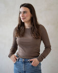 Langermet ulltrøye dame, ull med silke - Brun