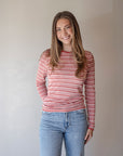 Dametrøye i ull med silke lang, 34/36 - Lys rose/jordbær/natur