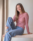Dametrøye i ull med silke lang, 34/36 - Lys rose/jordbær/natur