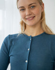 Cardigan i ull med silke - Dongeriblå