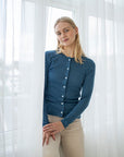 Cardigan i ull med silke - Dongeriblå