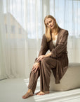 Loungejakke i ull med silke - Brun