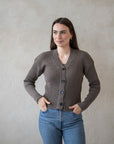 Ribbestrikket cardigan - Brun