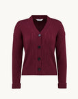 Ribbestrikket cardigan - Plommerød