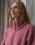 Jakke i ullfleece, dame - Mørk rose
