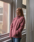 Jakke i ullfleece, dame - Mørk rose