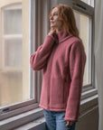 Jakke i ullfleece, dame - Mørk rose