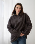 Genser i ullfleece med zip - Naturbrun