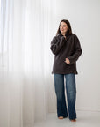Genser i ullfleece med zip - Naturbrun