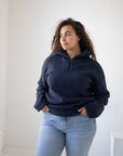 Genser i ullfleece med zip - Midnattsblå - Blå/turkis