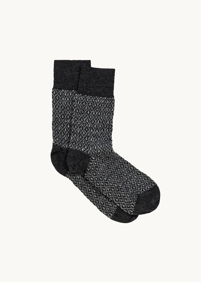 Tynne ullsokker med mønster. 100% ull - Koksgrå/grå - Svart/grå