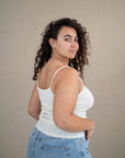 Singlet m/stropper i ull med silke  - Hvit/natur