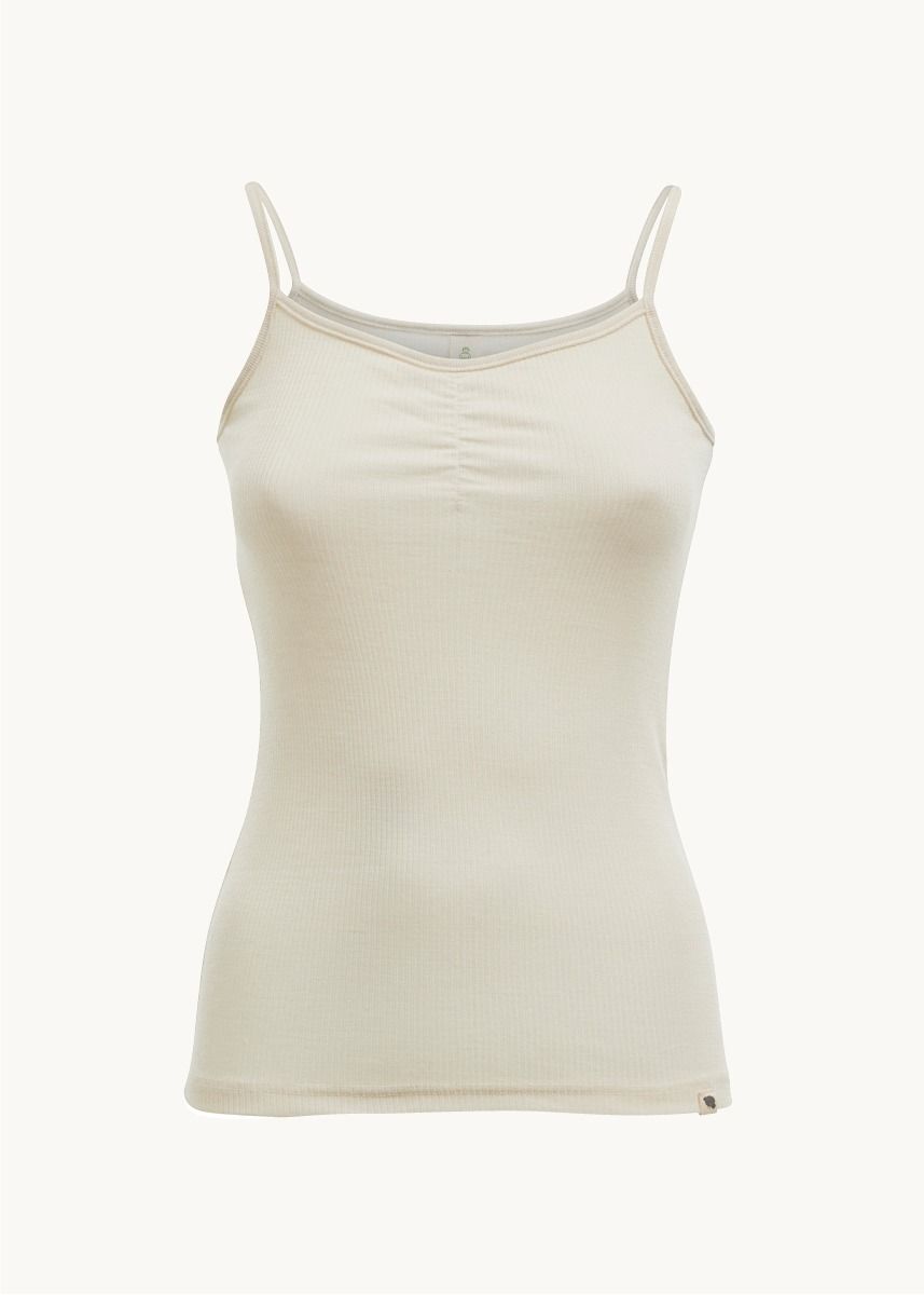 Singlet m/stropper i ull med silke  - Hvit/natur