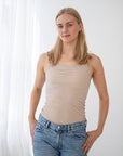 Singlet m/stropper i ull med silke - Latte