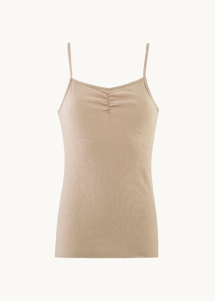 Singlet m/stropper i ull med silke - Latte
