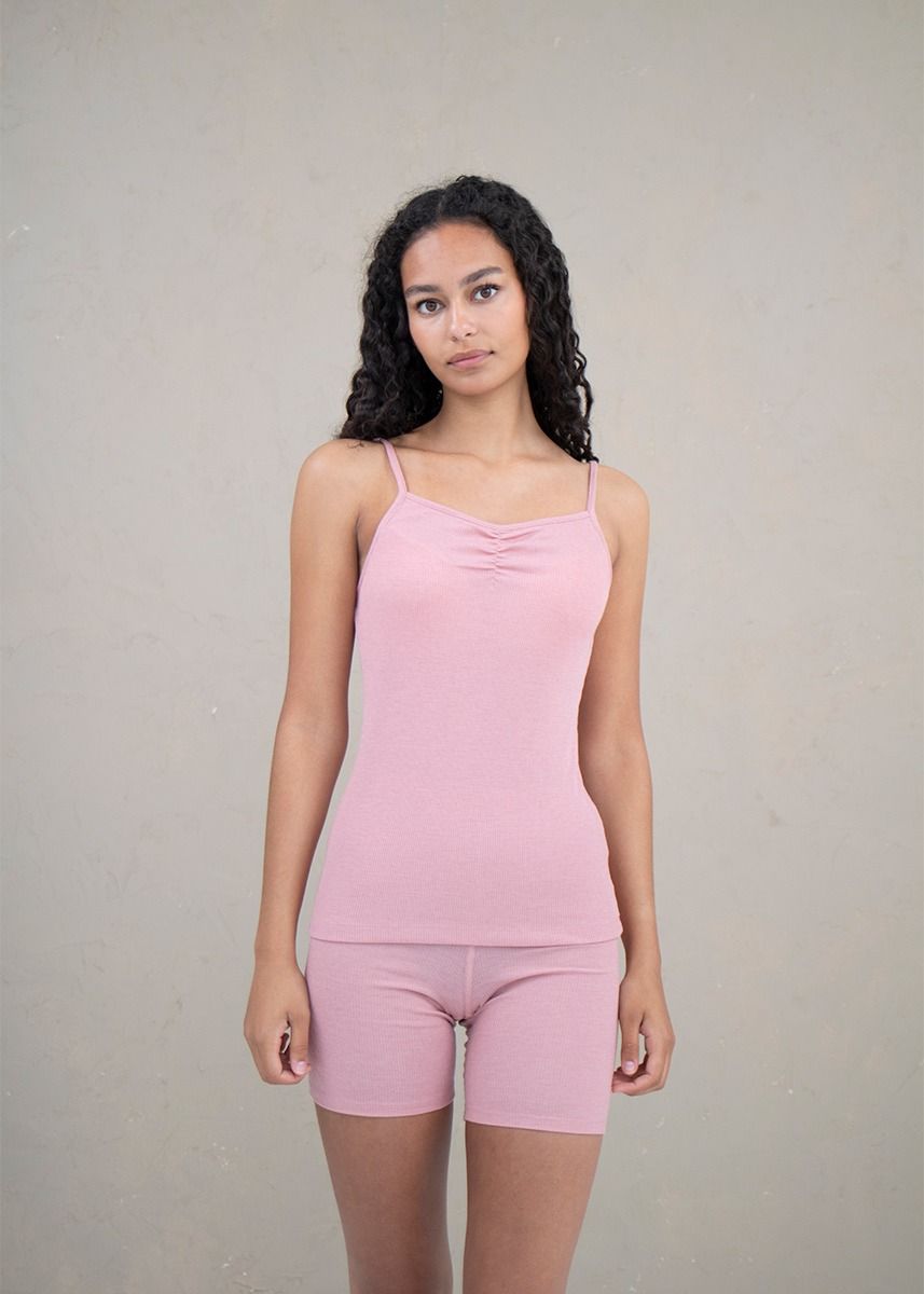 Singlet m/stropper i ull med silke - Lys rose