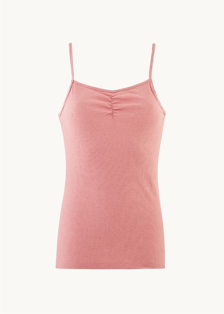 Singlet m/stropper i ull med silke - Lys rose