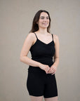 Singlet m/stropper i ull med silke - Svart