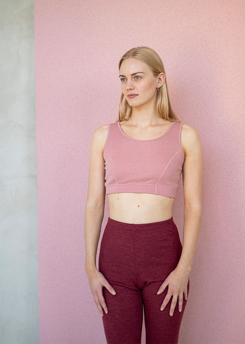 BH topp i ull med silke - Lys rose