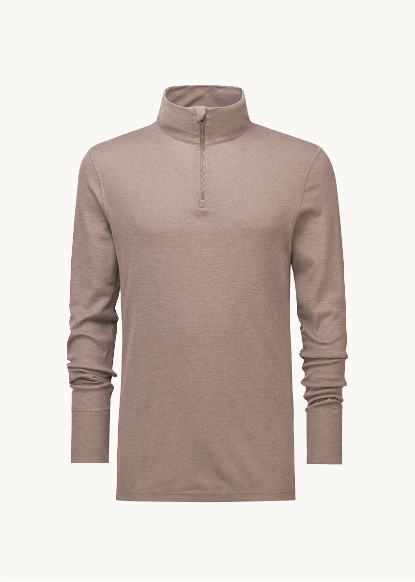 Høyhalset genser med zip i ull med silke, unisex