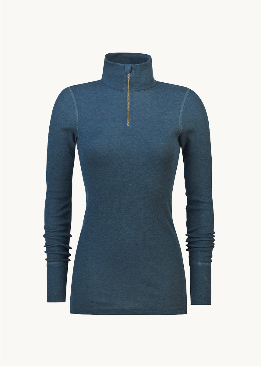 Høyhalset genser med zip i ull med silke, unisex