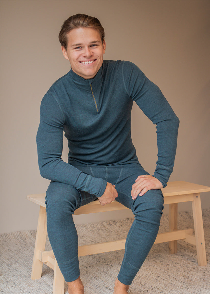 Høyhalset genser med zip i ull med silke, unisex