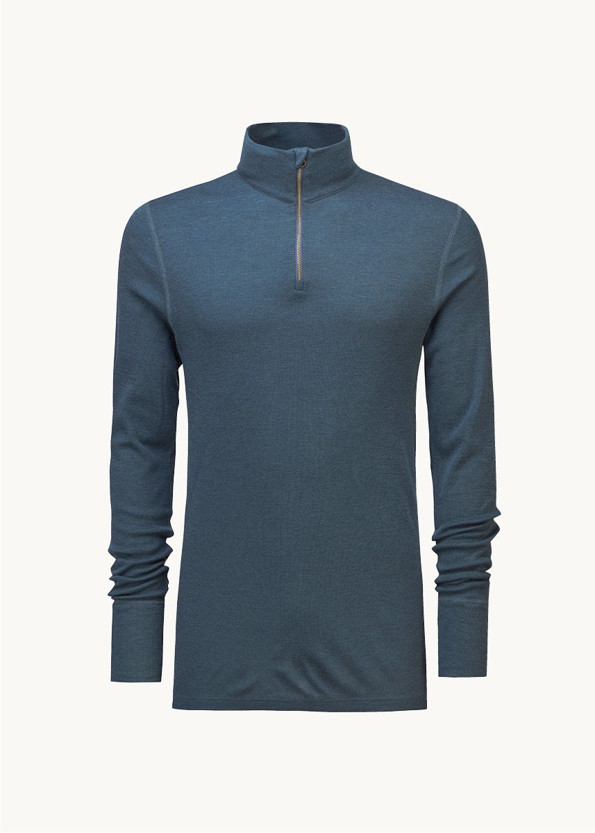 Høyhalset genser med zip i ull med silke, unisex