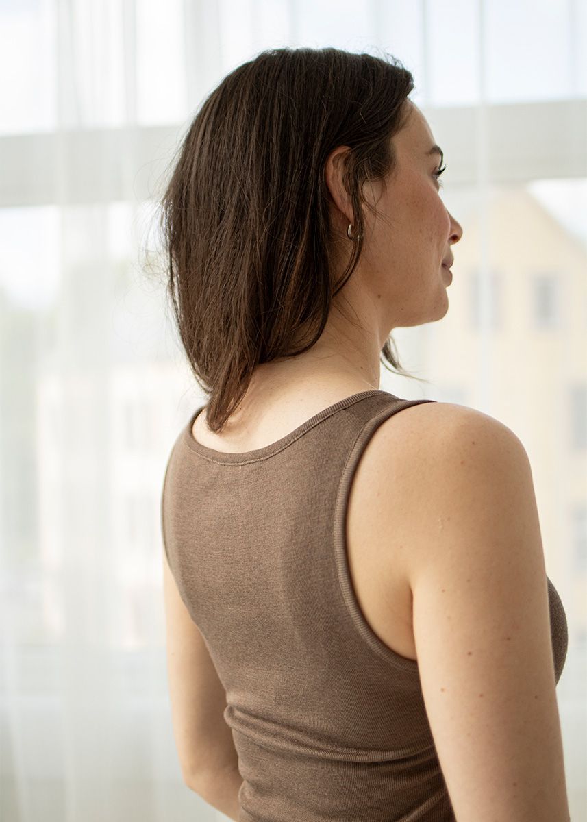 Singlet i ull med silke unisex - Brun