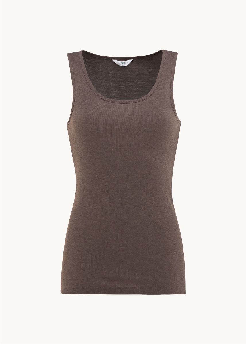 Singlet i ull med silke unisex - Brun
