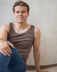 Singlet i ull med silke unisex - Brun