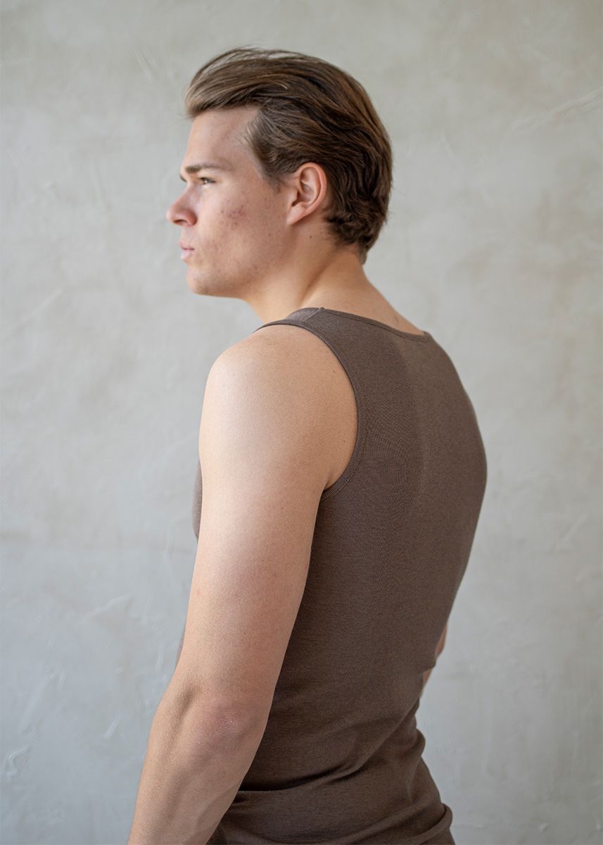 Singlet i ull med silke unisex - Brun