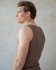 Singlet i ull med silke unisex - Brun