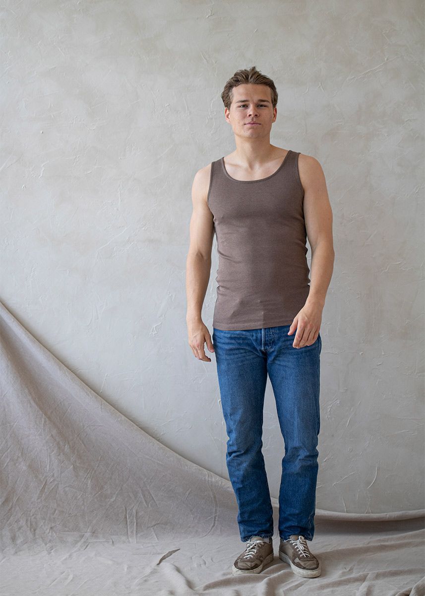 Singlet i ull med silke unisex - Brun