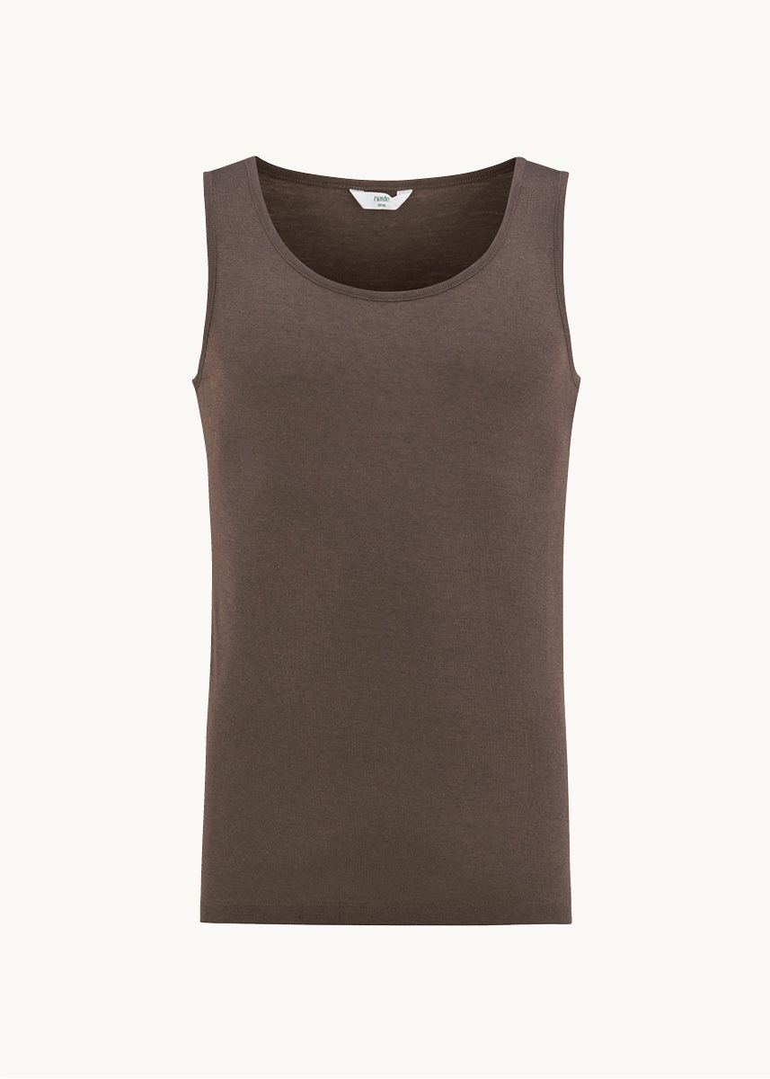 Singlet i ull med silke unisex - Brun