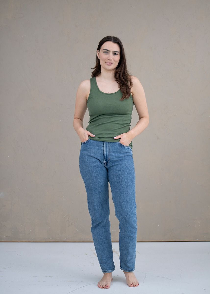 Singlet i ull med silke unisex - Olivin