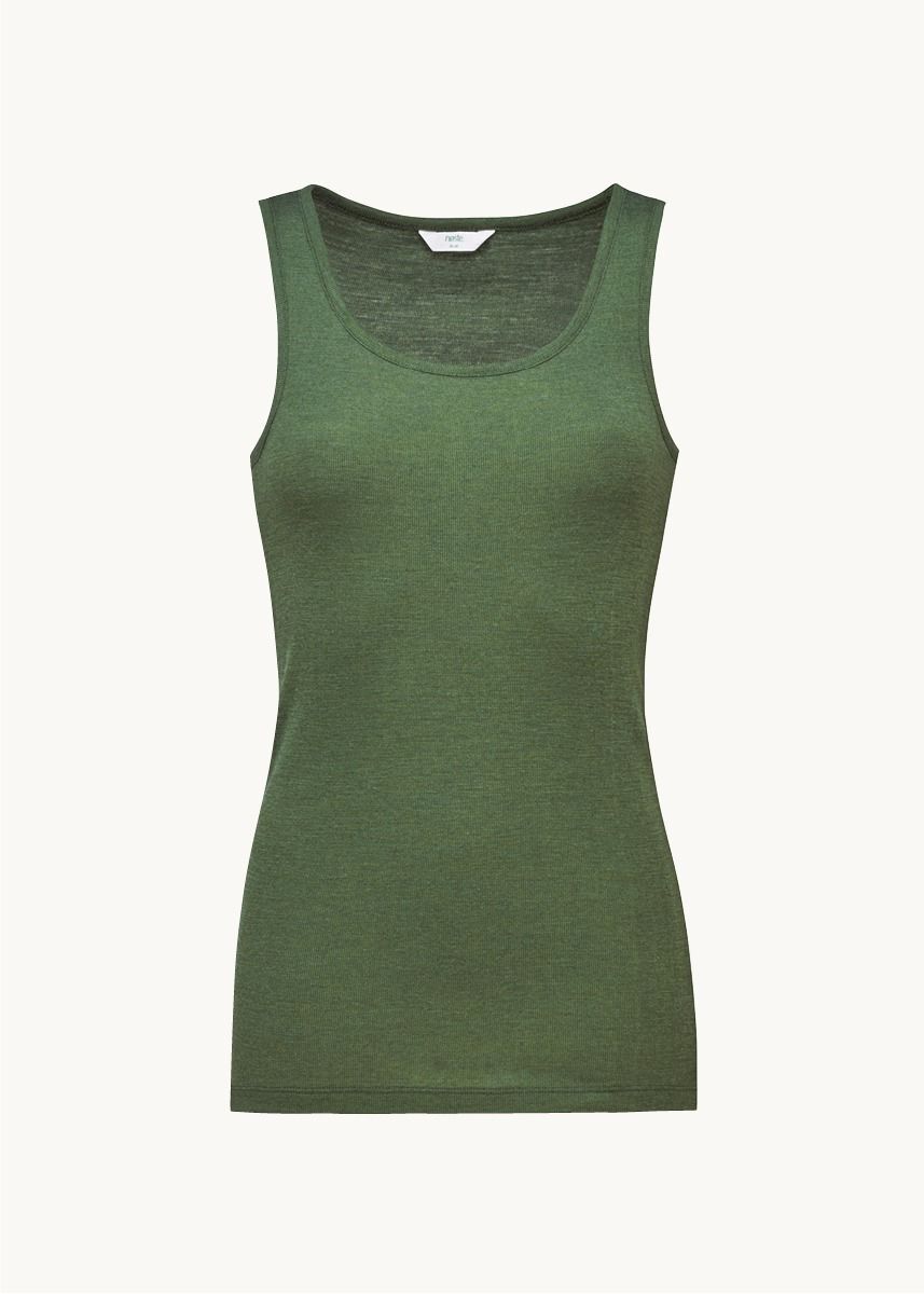 Singlet i ull med silke unisex - Olivin
