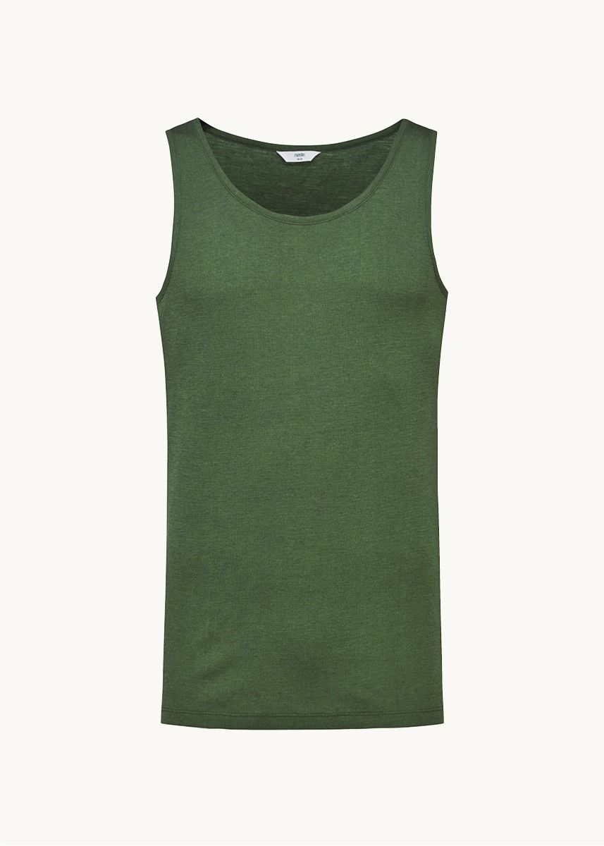 Singlet i ull med silke unisex - Olivin
