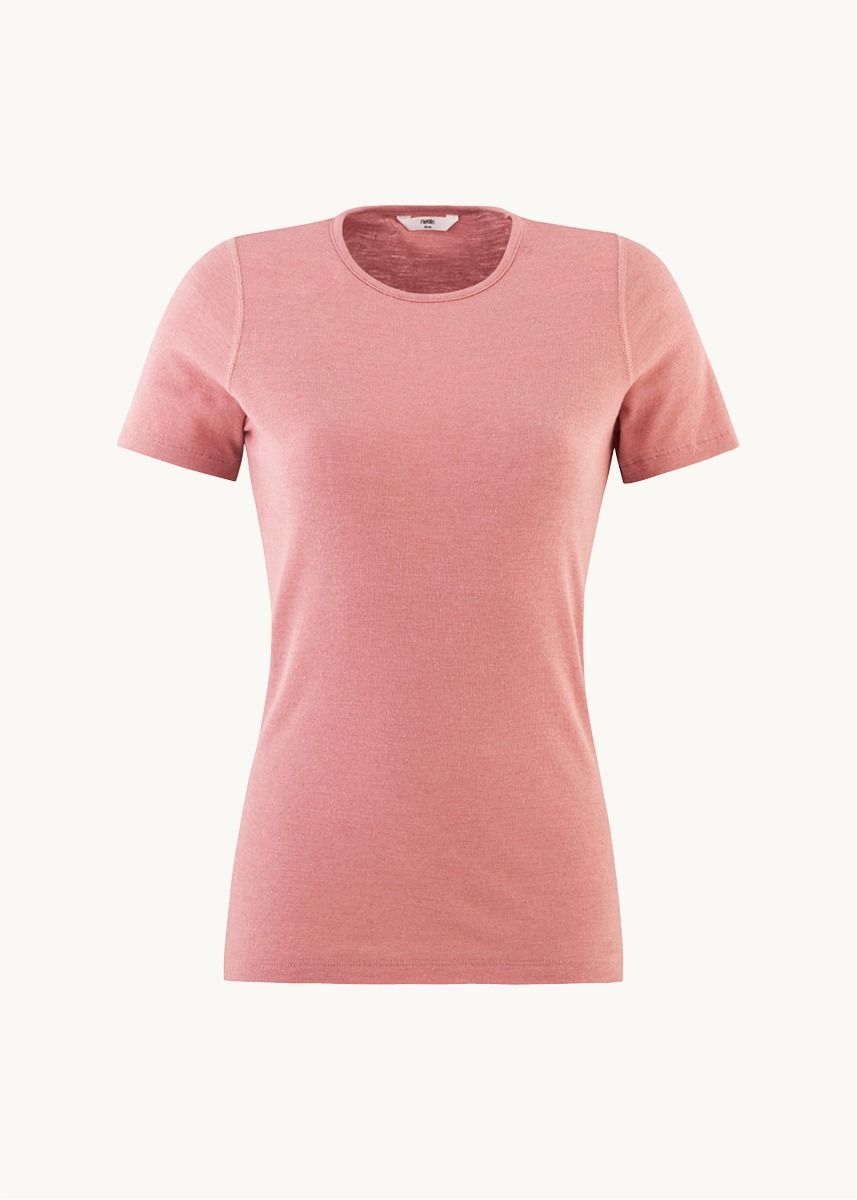 Ulltrøye dame, kort erm, ull med silke - Lys rose