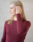 Langermet ulltrøye dame, ull med silke - Plomme