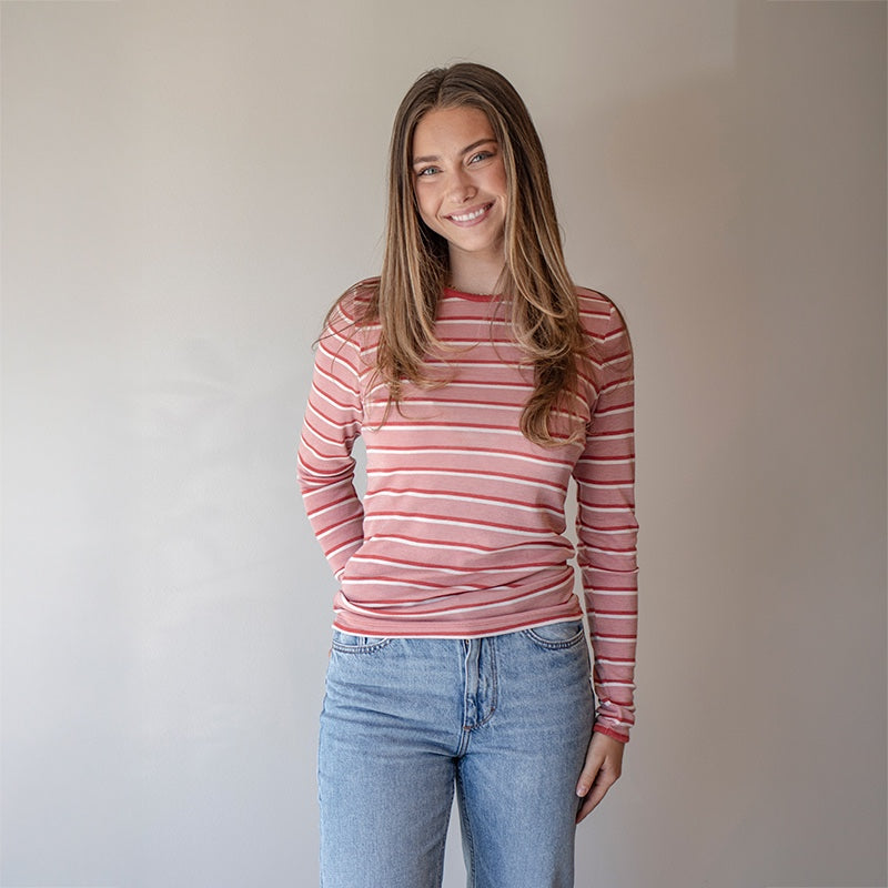 Dametrøye i ull med silke lang, 34/36 - Lys rose/jordbær/natur