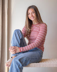 Dametrøye i ull med silke lang, 34/36 - Lys rose/jordbær/natur