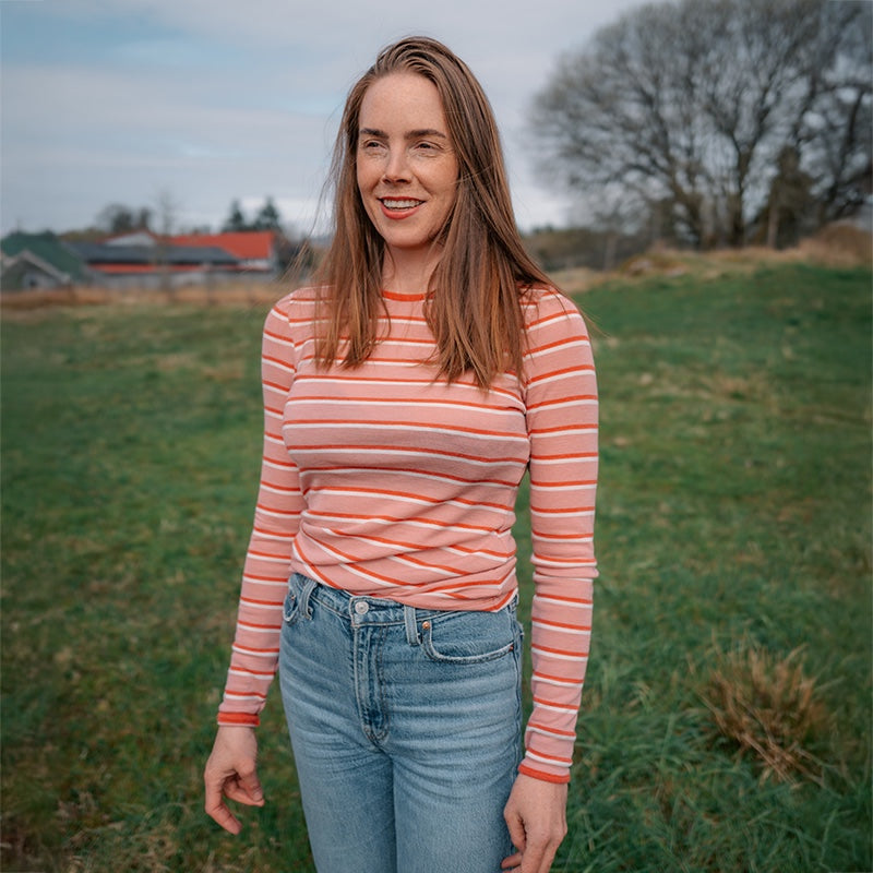 Dametrøye i ull med silke lang, 34/36 - Lys rose/jordbær/natur