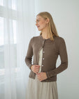 Cardigan i ull med silke  - Brun
