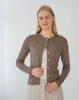 Cardigan i ull med silke  - Brun