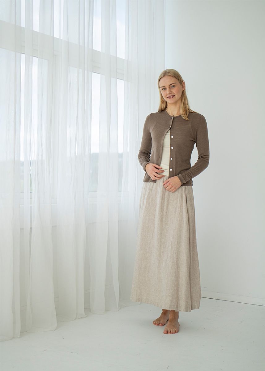 Cardigan i ull med silke  - Brun