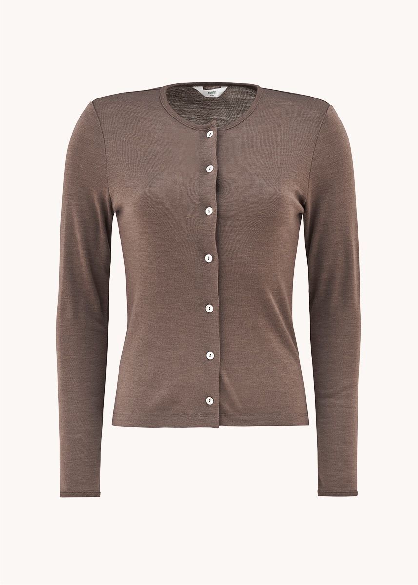 Cardigan i ull med silke  - Brun